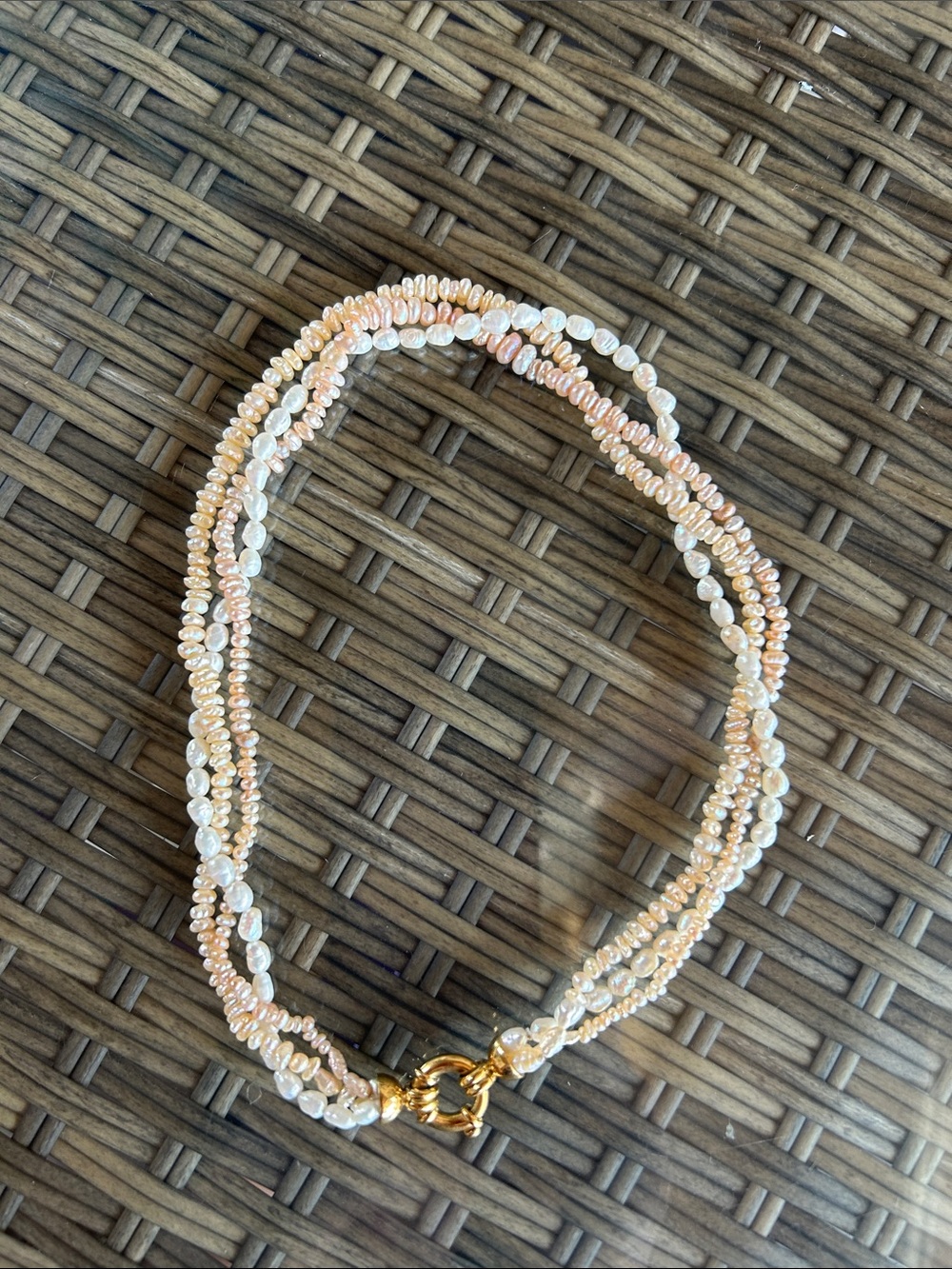 Delicate Peach and White Freshwater Pearl Twist Necklace